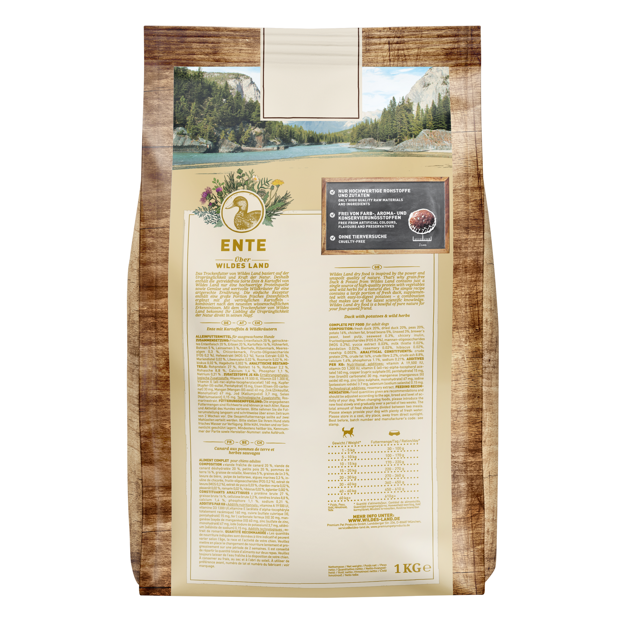 Hundetrockenfutter 'Ente mit Kartoffeln und Wildkräutern' Adult 1 kg