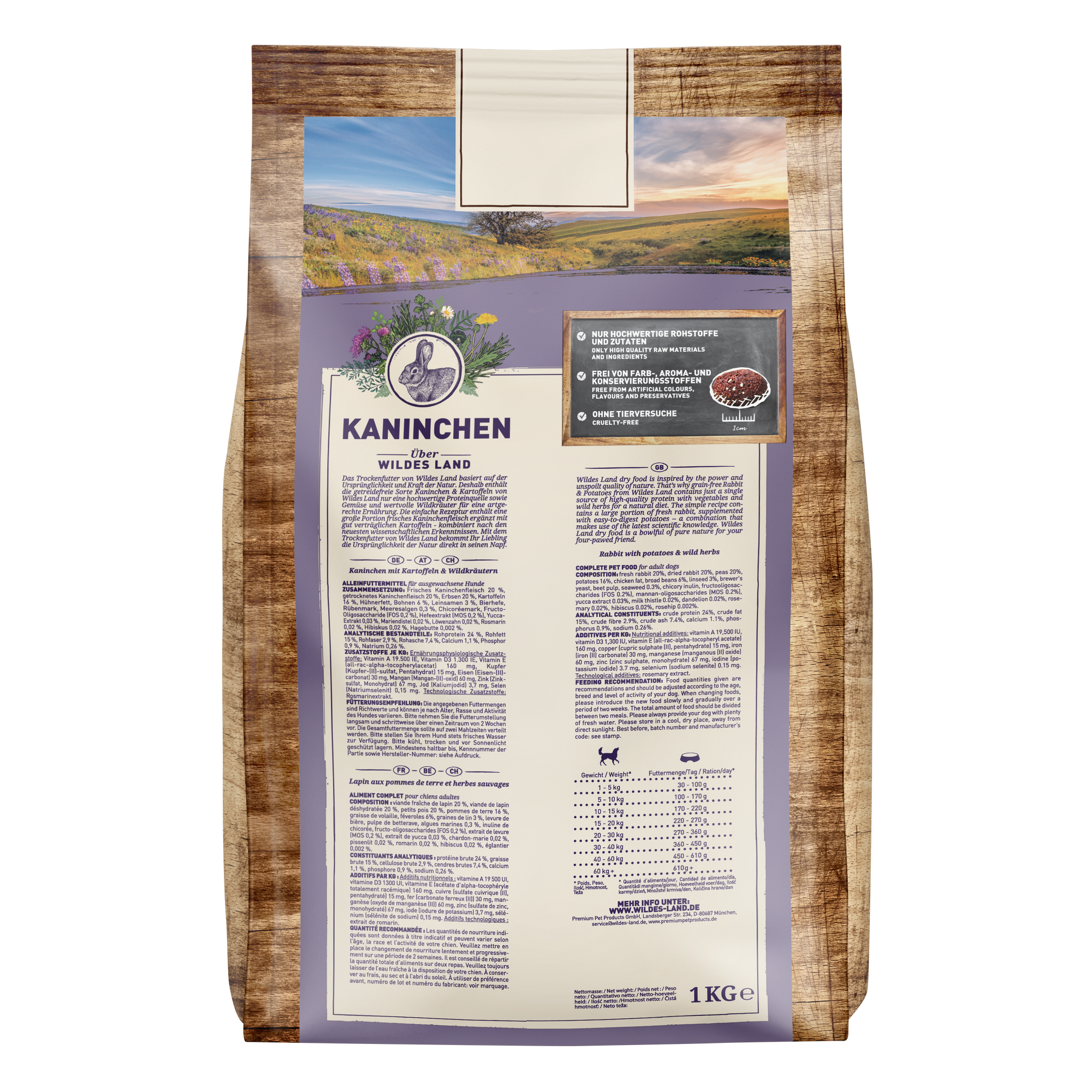 Hundetrockenfutter 'Kaninchen mit Kartoffeln und Wildkräutern' Adult 1 kg