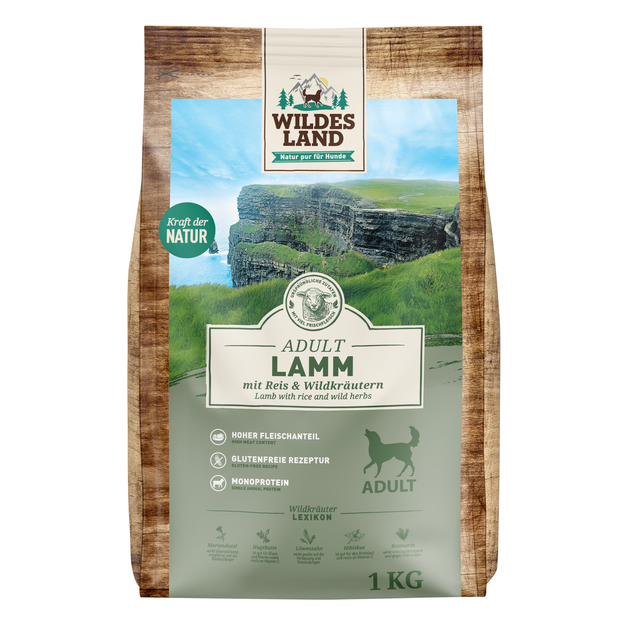 Hundetrockenfutter 'Lamm mit Reis und Wildkräutern' Adult 1 kg