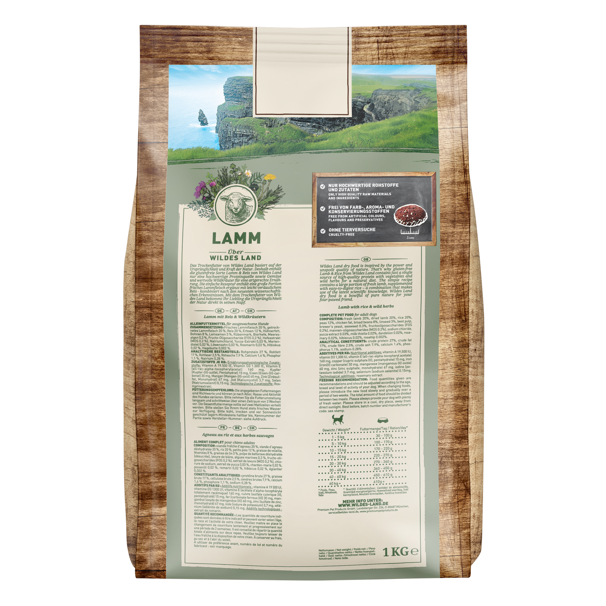 Hundetrockenfutter 'Lamm mit Reis und Wildkräutern' Adult 1 kg