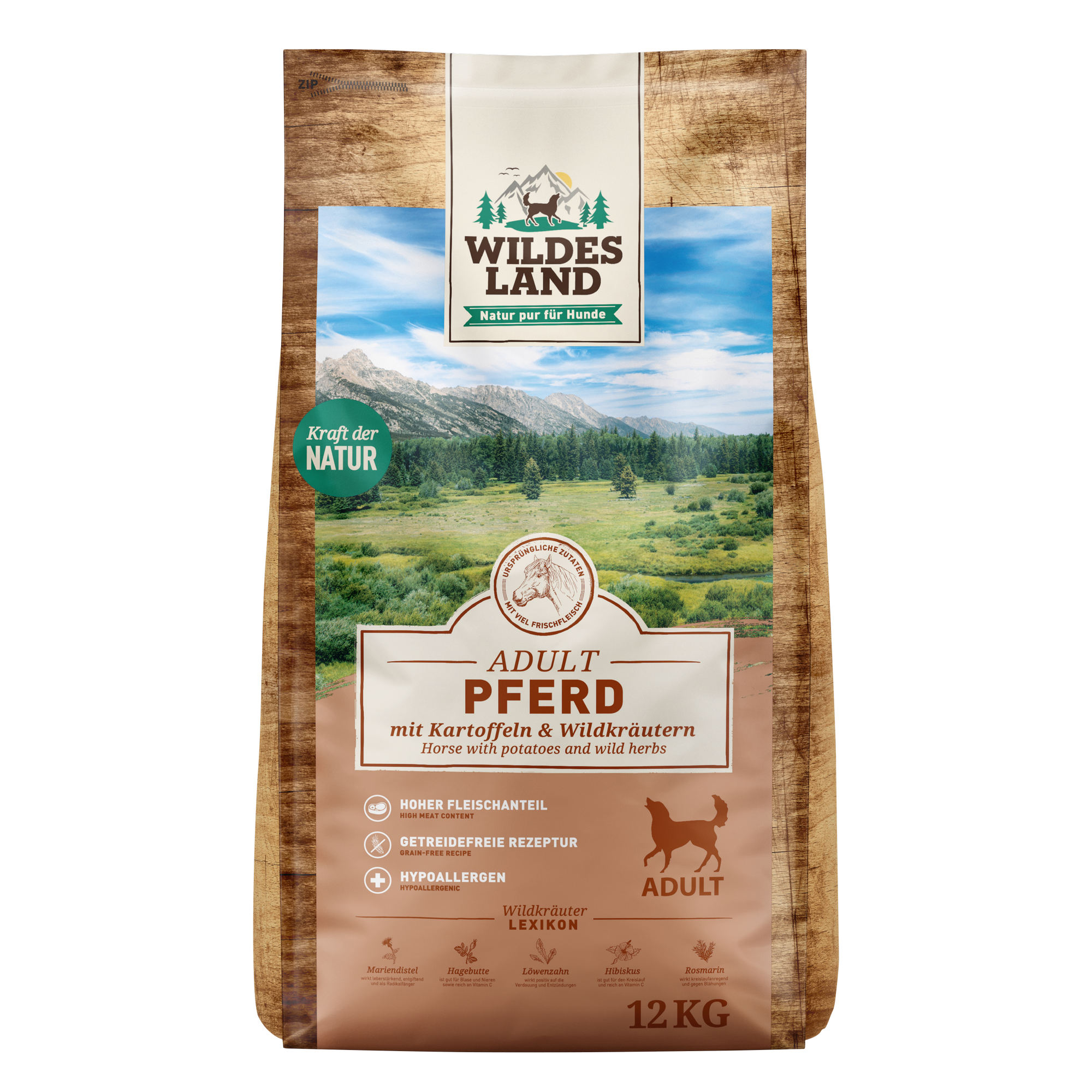 Hundetrockenfutter 'Pferd mit Kartoffeln und Wildkräutern' Adult 12 kg