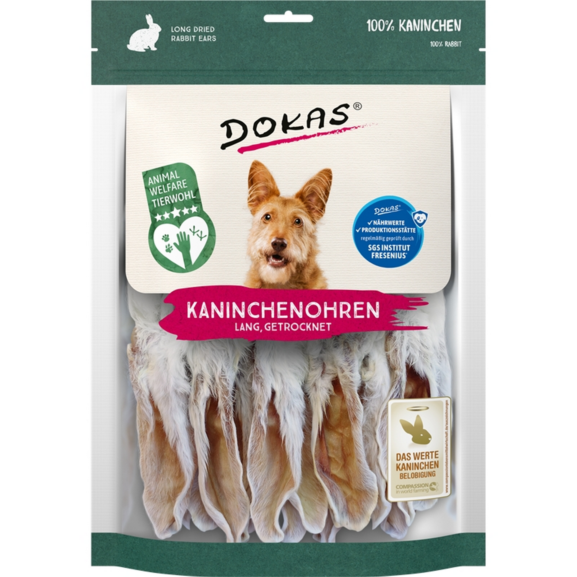 Hundefutter Kaninchenohren mit Fell 180 g