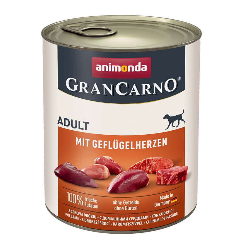 Hundefutter 'granCarno' Adult Geflügelherzen 800 g