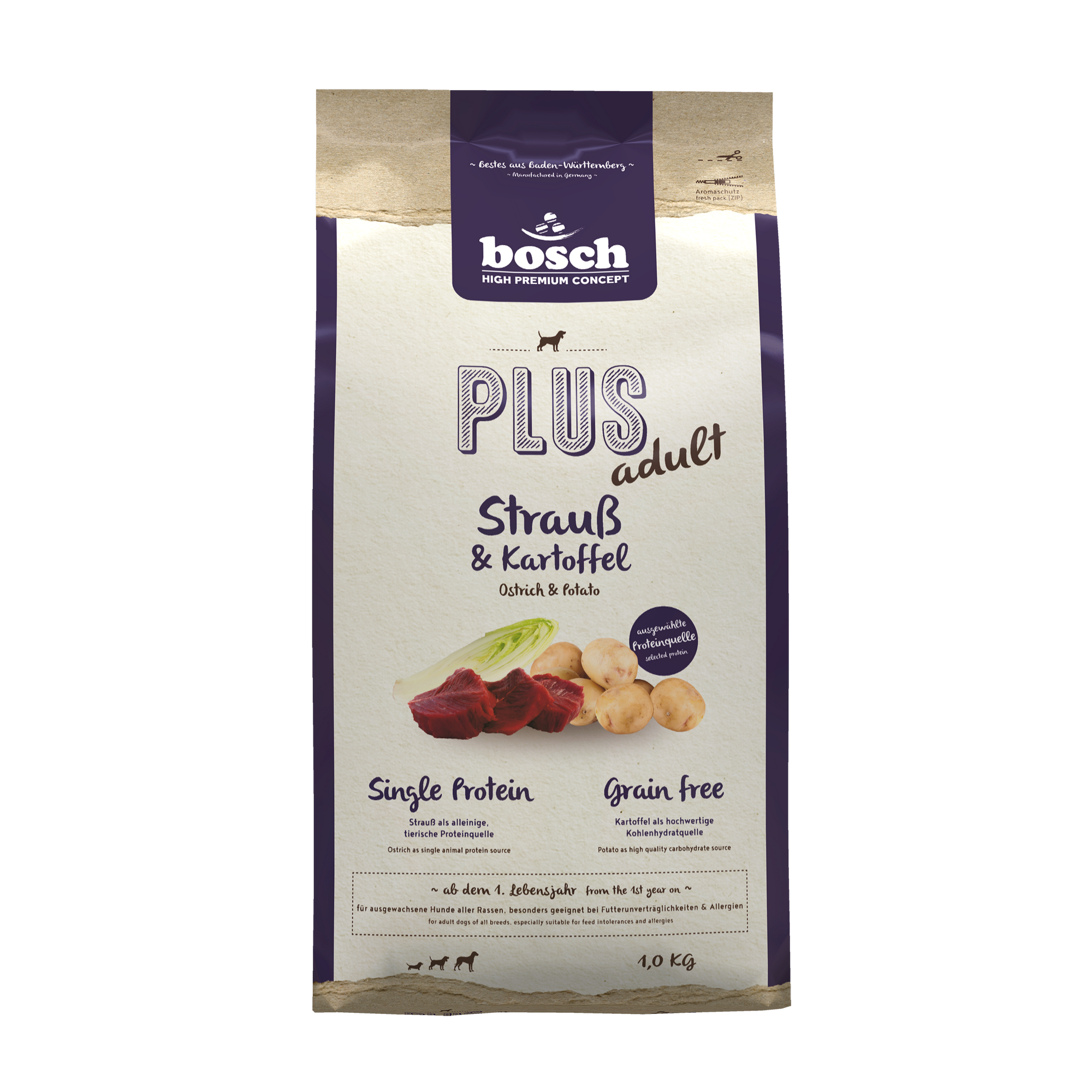 Hundefutter 'High Premium Concept Soft/Plus' Plus Strauß & Kartoffel 1 kg