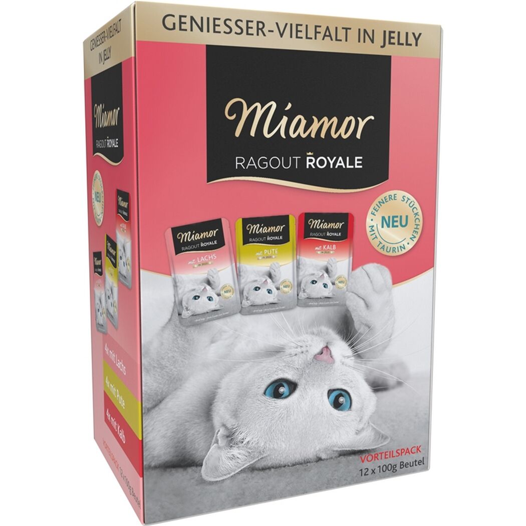 Katzennassfutter 'Ragout Royal' Multipack in Jelly mit Lachs, Pute & Kalb Adult 12 x 100 g