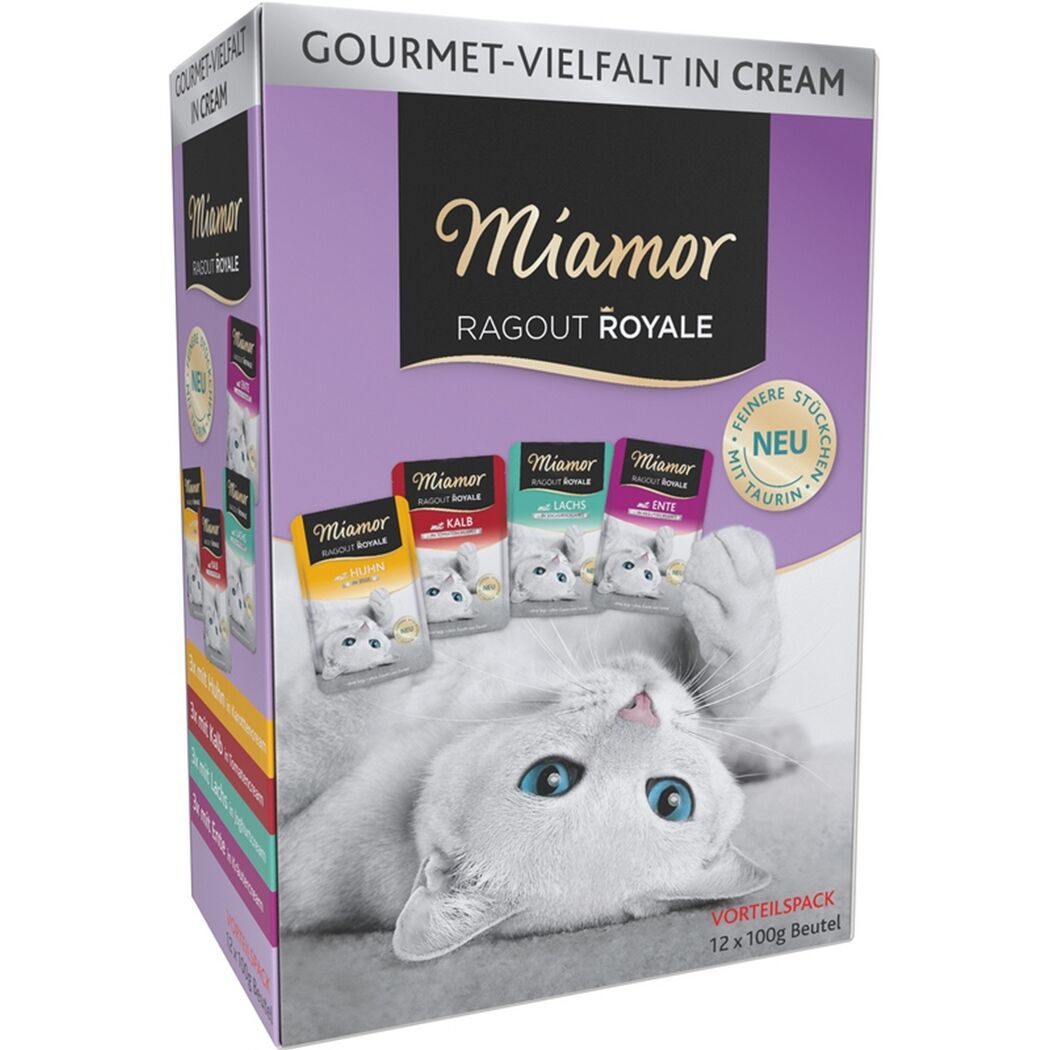 Katzennassfutter 'Ragout Royal' Multipack in Cream mit Huhn, Kalb, Ente & Lachs Adult 12 x 100 g