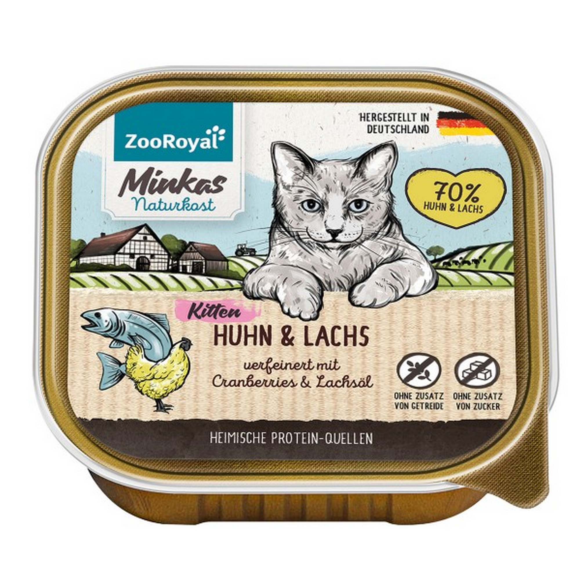 Katzennassfutter Kitten Huhn und Lachs mit Cranberries und Lachsöl 100 g + product picture