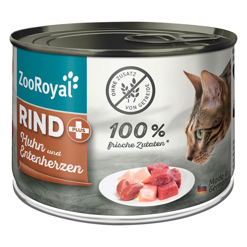 Katzennassfutter 'Rind + Huhn  &  Entenherzen' 200 g