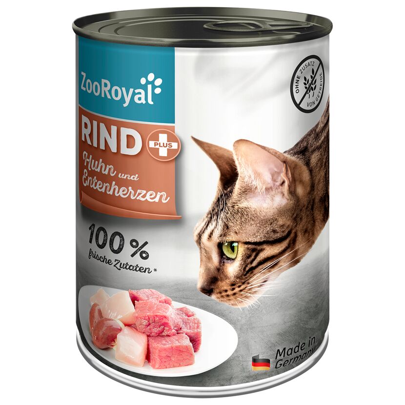 Katzennassfutter 'Rind + Huhn  &  Entenherzen' 400 g