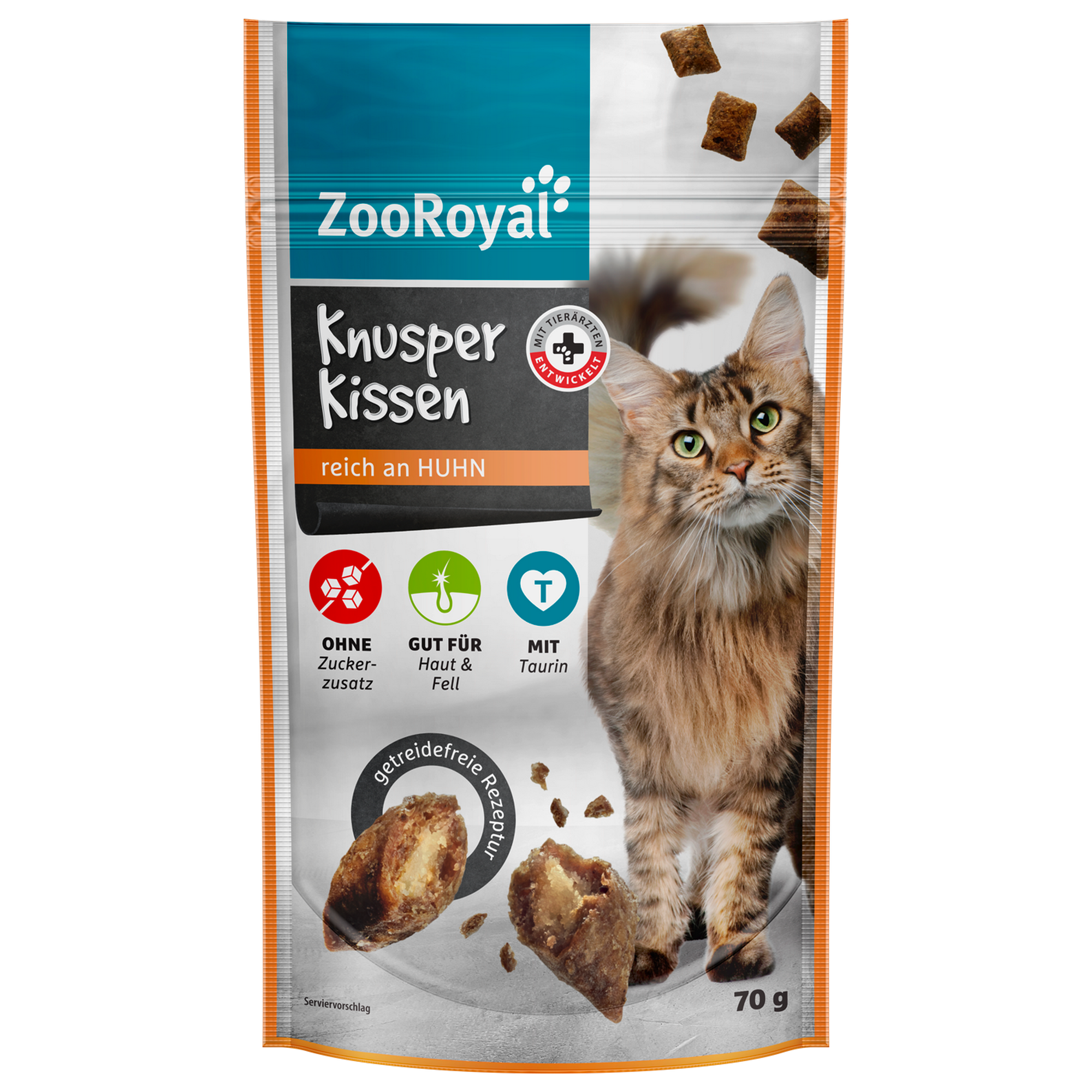Katzensnack 'Knusperkissen reich an Huhn (Haut & Fell)' 70 g