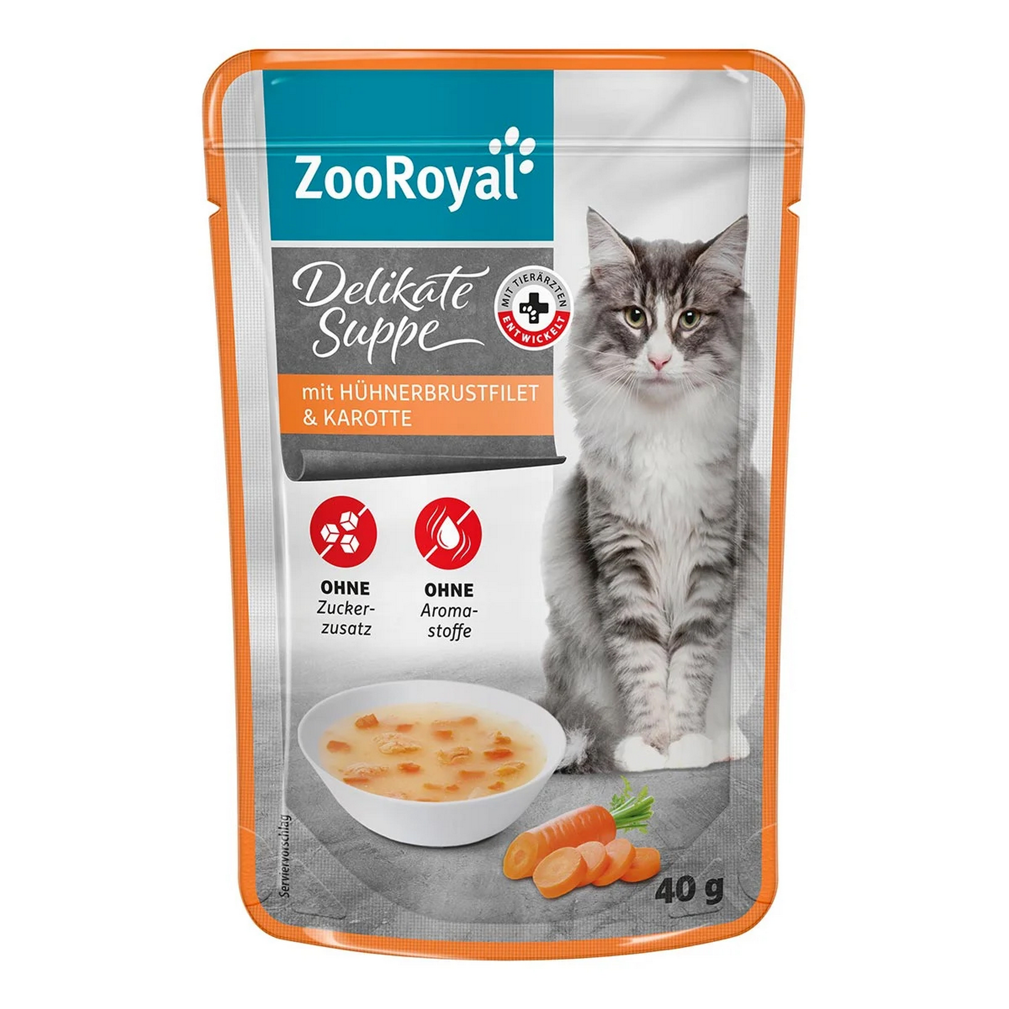 Katzennassfutter 'Delikate Suppe Hühnerbrustfilet und Karotte' 40 g