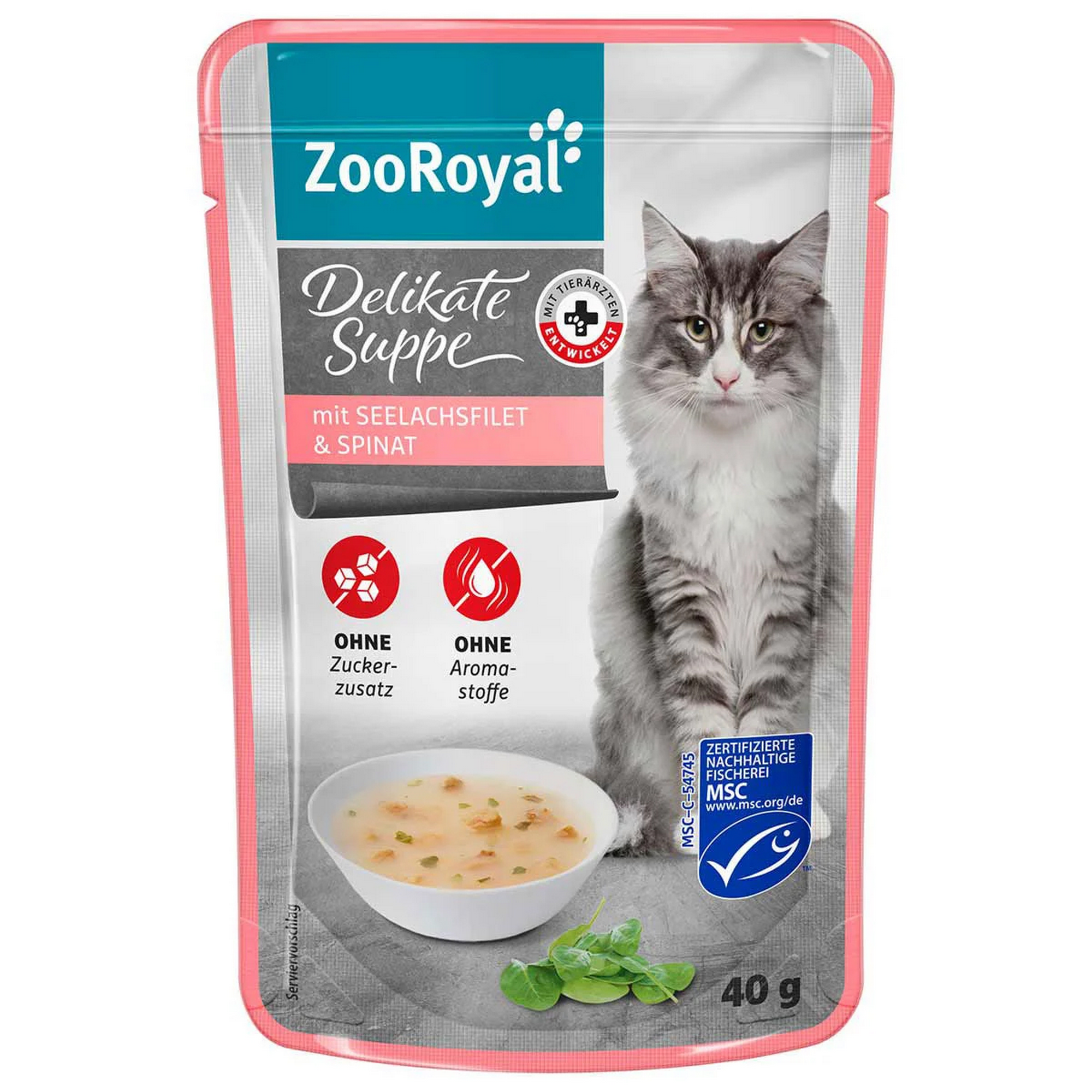 Katzennassfutter 'Delikate Suppe Seelachsfilet & Spinat' 40 g
