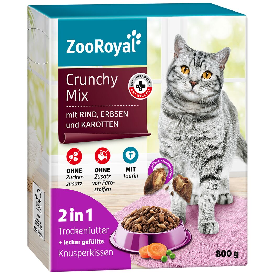 Katzentrockenfutter 'Crunchy Mix  mit Rind, Erbsen und Karotten' 800 g
