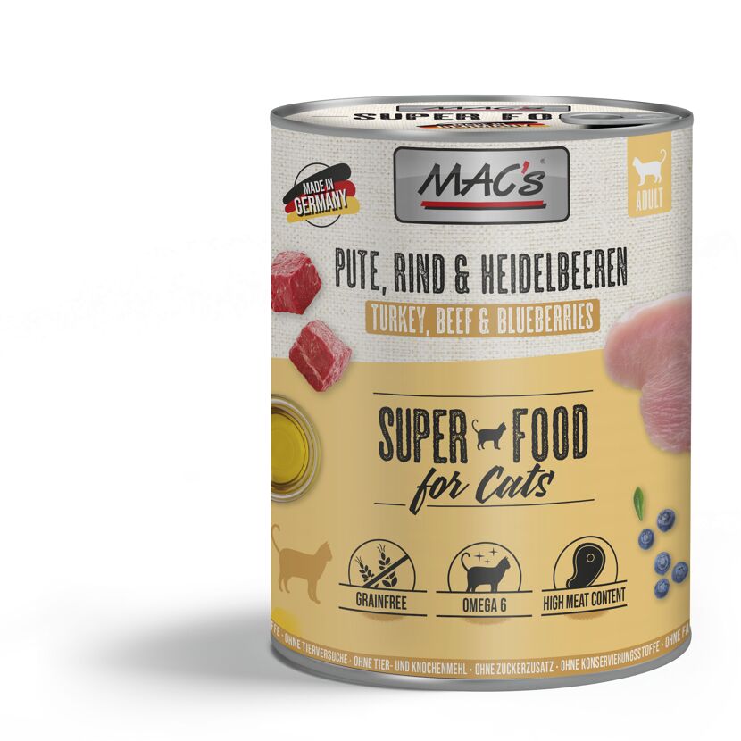 Katzennassfutter 'Superfood for Cats' Pute, Rind & Heidelbeeren Adult 800 g