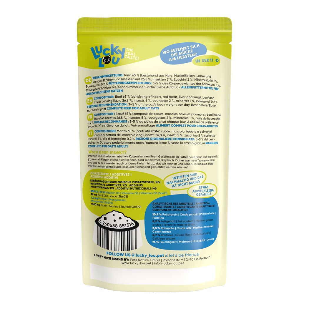 Katzenfutter Adult Rind, Insekten 125 g