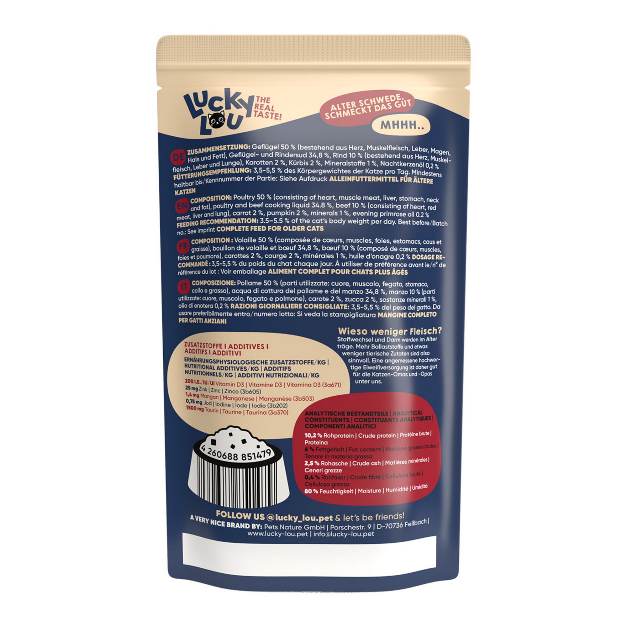 Katzenfutter Senior Geflügel, Rind 125 g