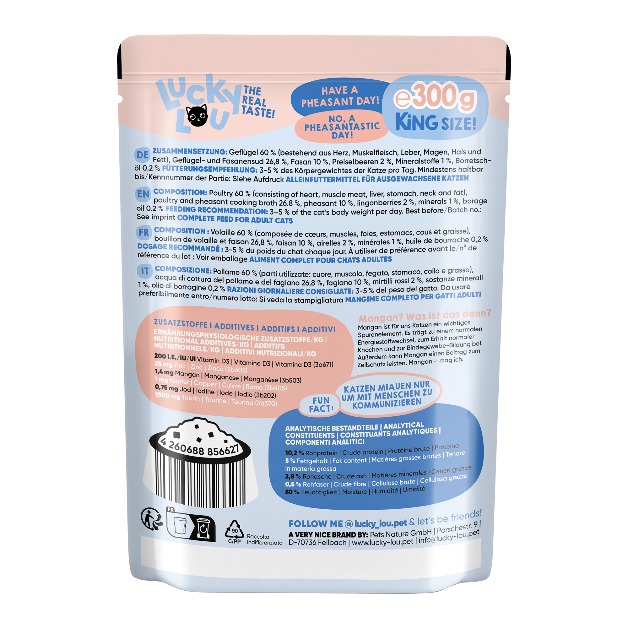 Katzenfutter Adult Geflügel, Fasan 300 g