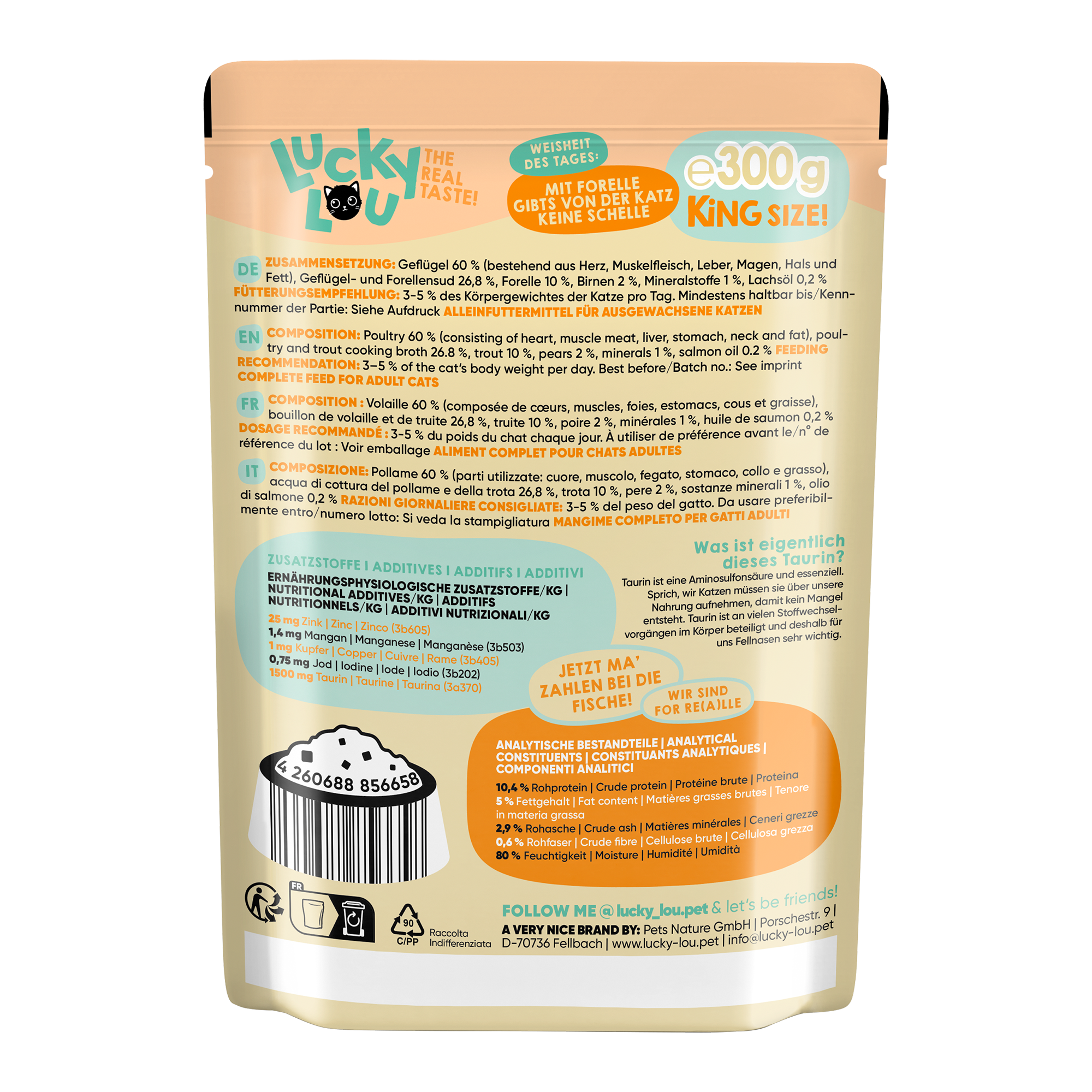 Katzenfutter Adult Geflügel, Forelle 300 g