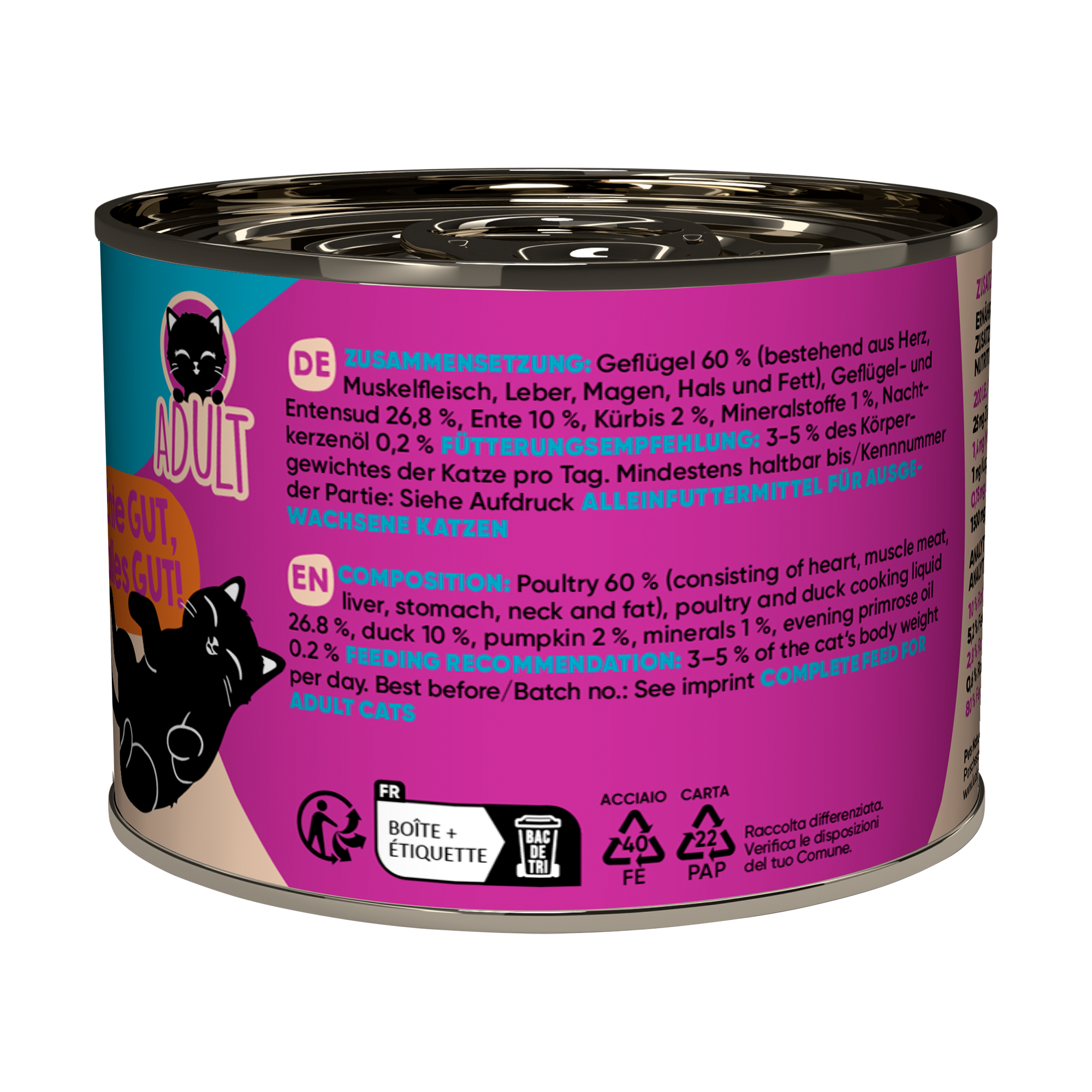 Katzenfutter Adult Geflügel, Ente 200 g