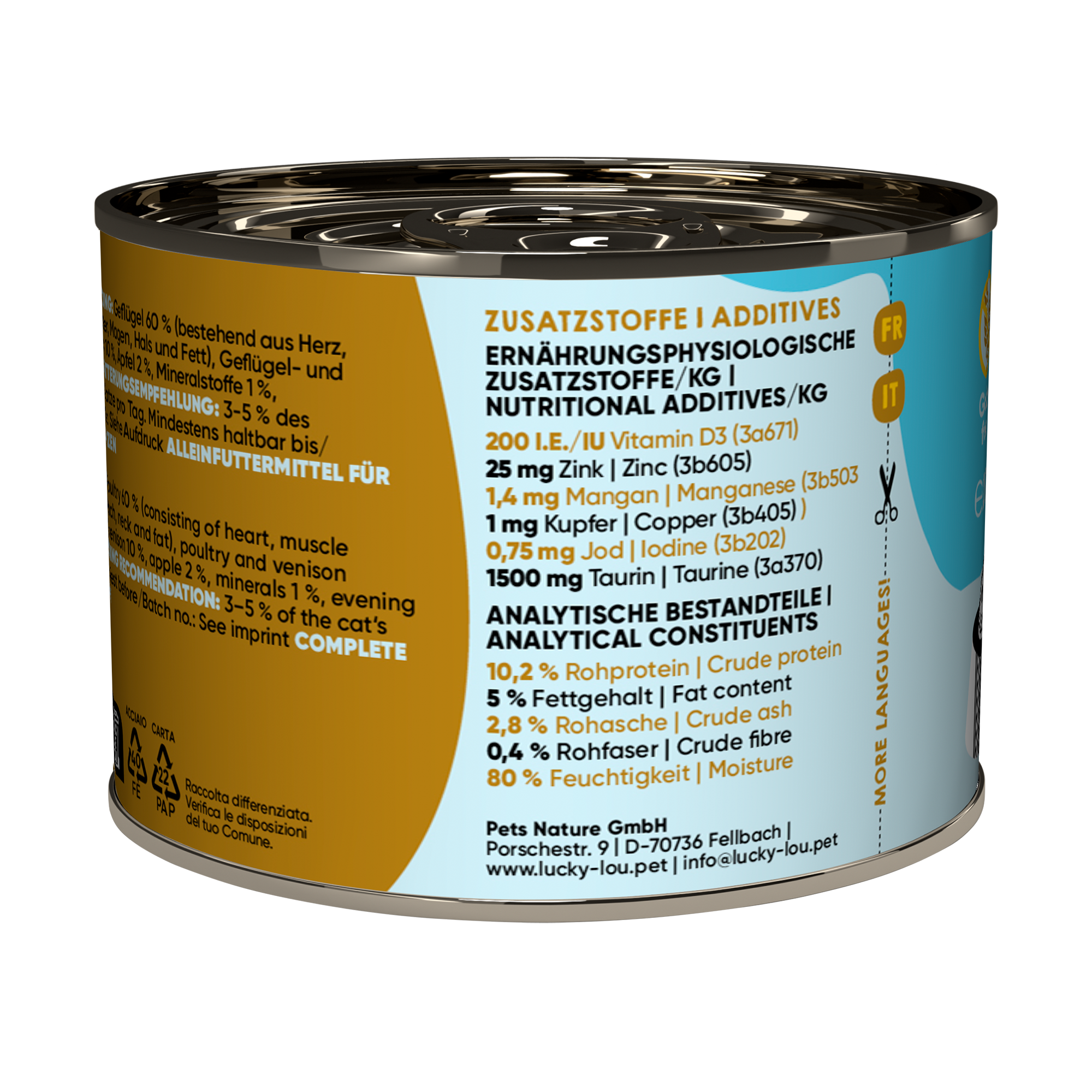 Katzenfutter Adult Geflügel, Hirsch 200 g
