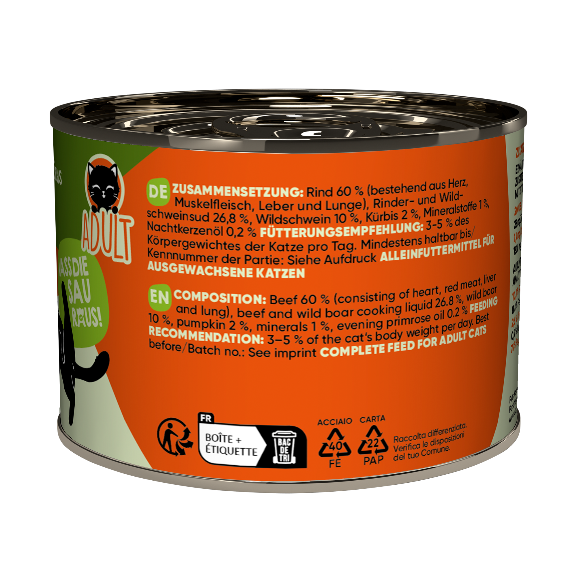 Katzenfutter Adult Rind, Wildschwein 200 g