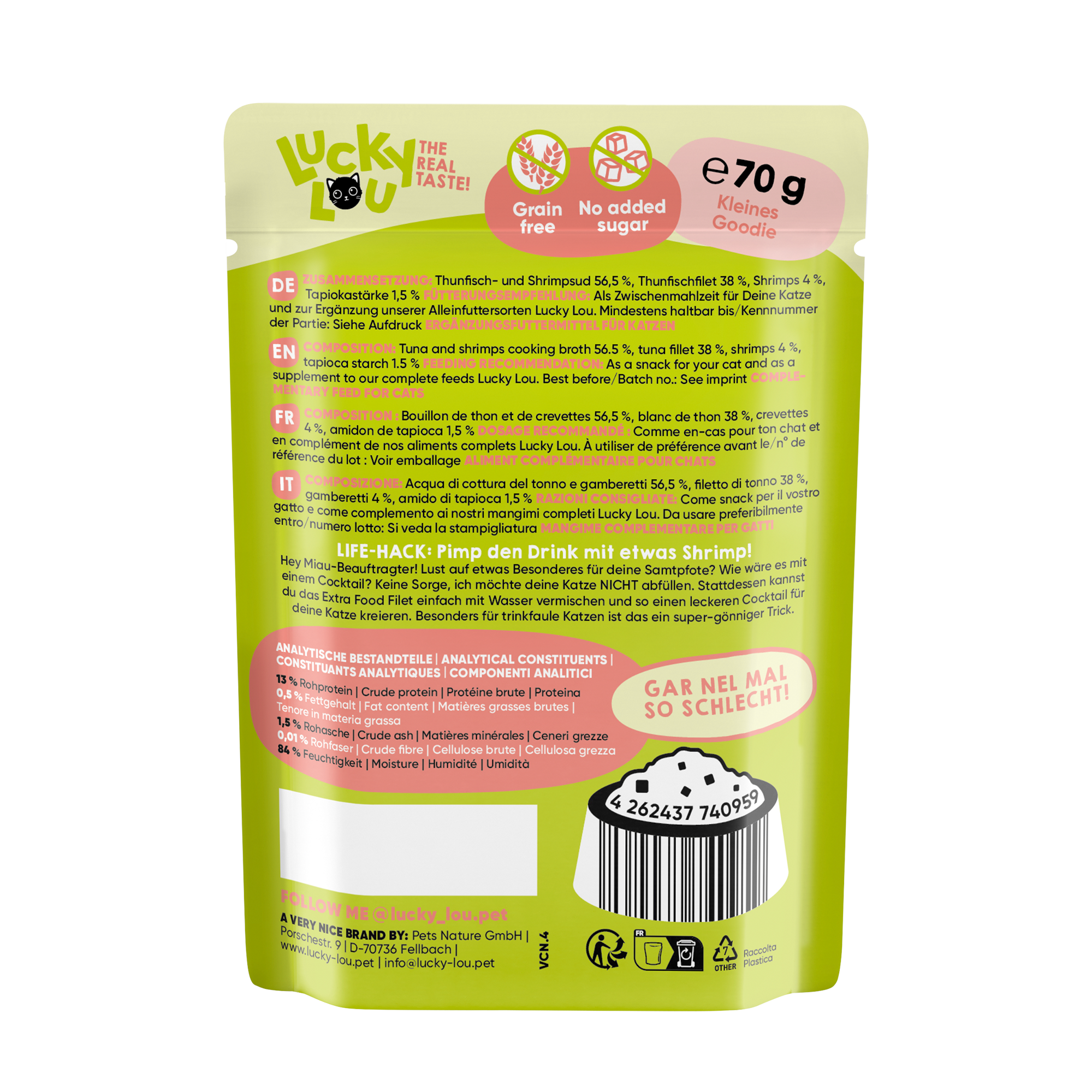 Katzenfutter Thunfisch & Shrimps in Jelly 70 g