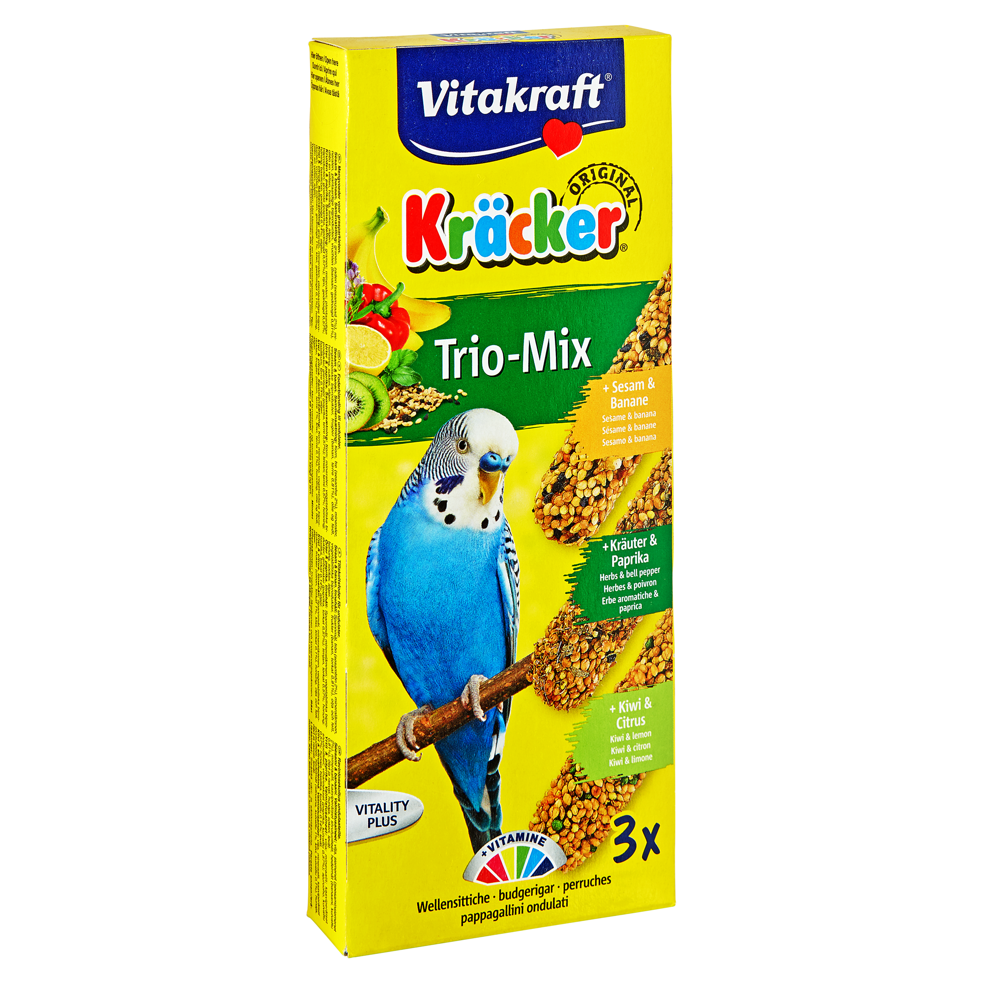 Sittichfutter "Kräcker® Original" Trio-Mix 90 g Sesam/Banane Kräuter/Paprika Kiwi/Citrus + product picture