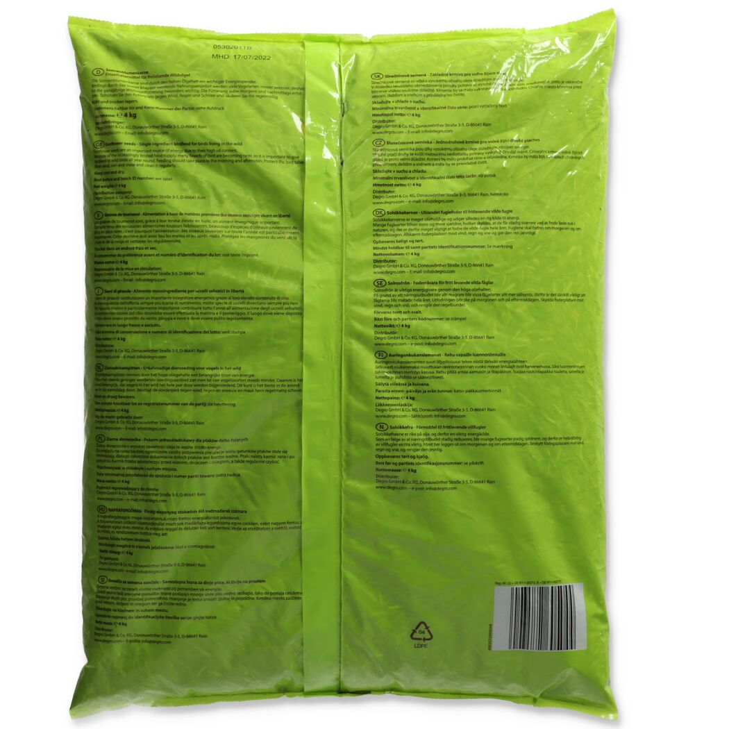 Degro Sonnenblumenkerne 4kg Vogelfutter im Beutel