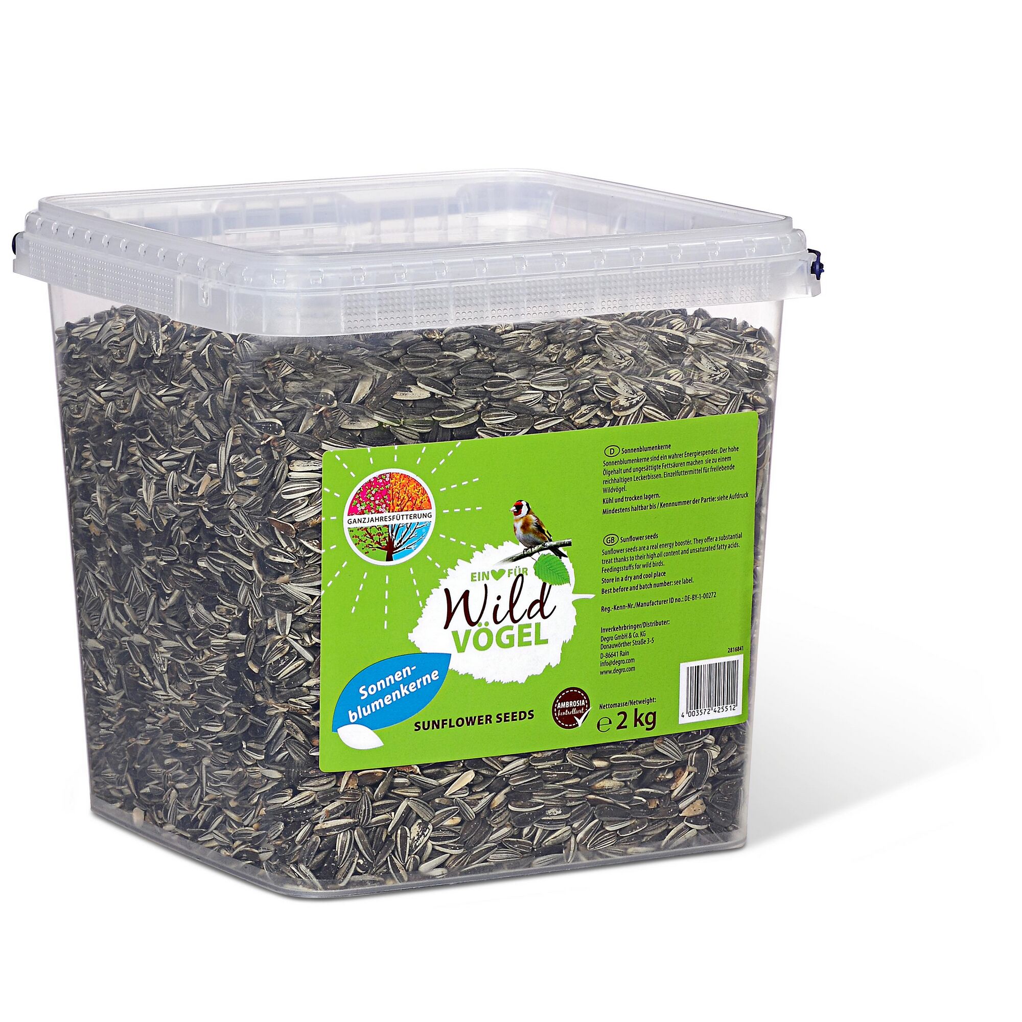 2 kg Sonnenblumenkerne im durchsichtigen Eimer