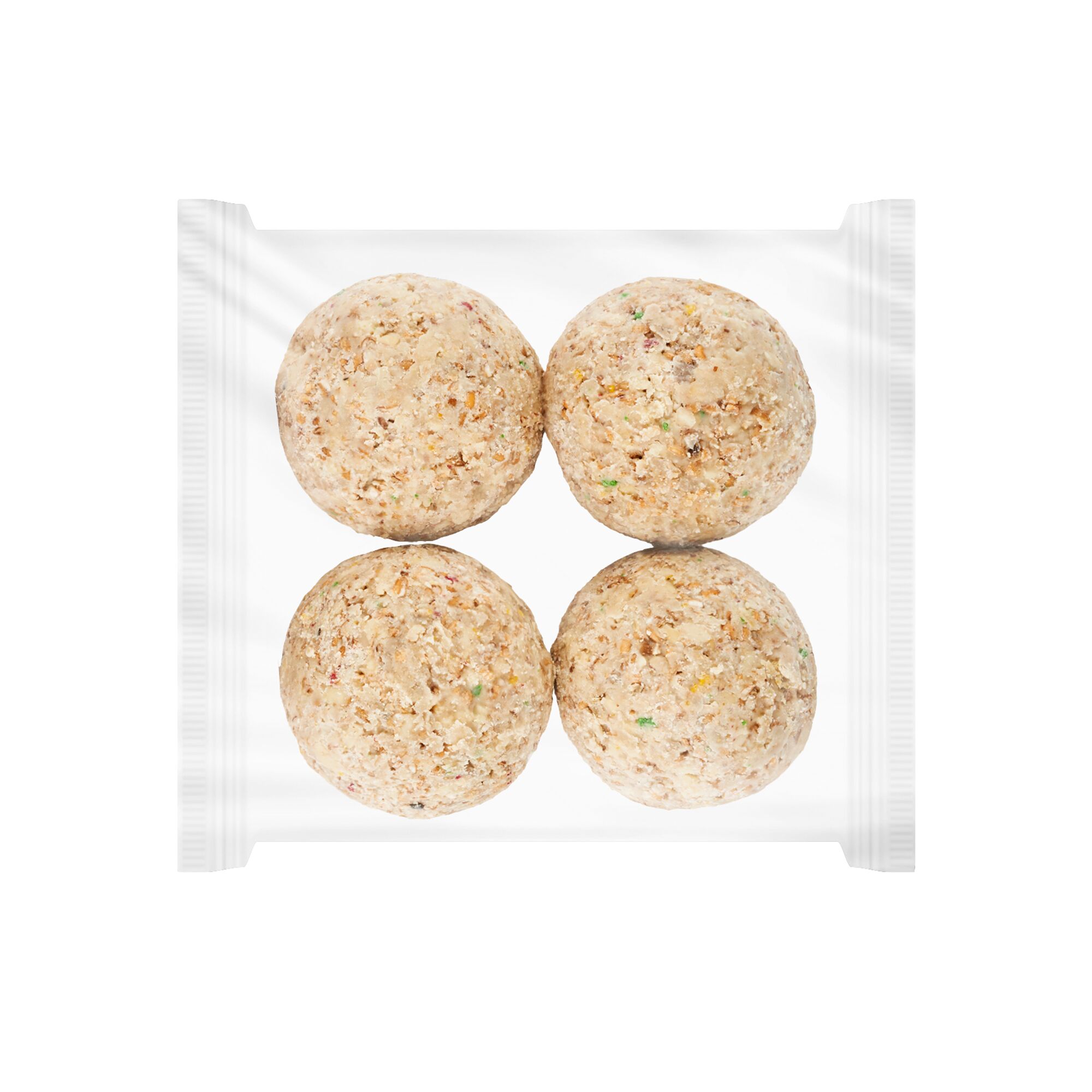 Vier Meisenknödel in durchsichtiger Verpackung