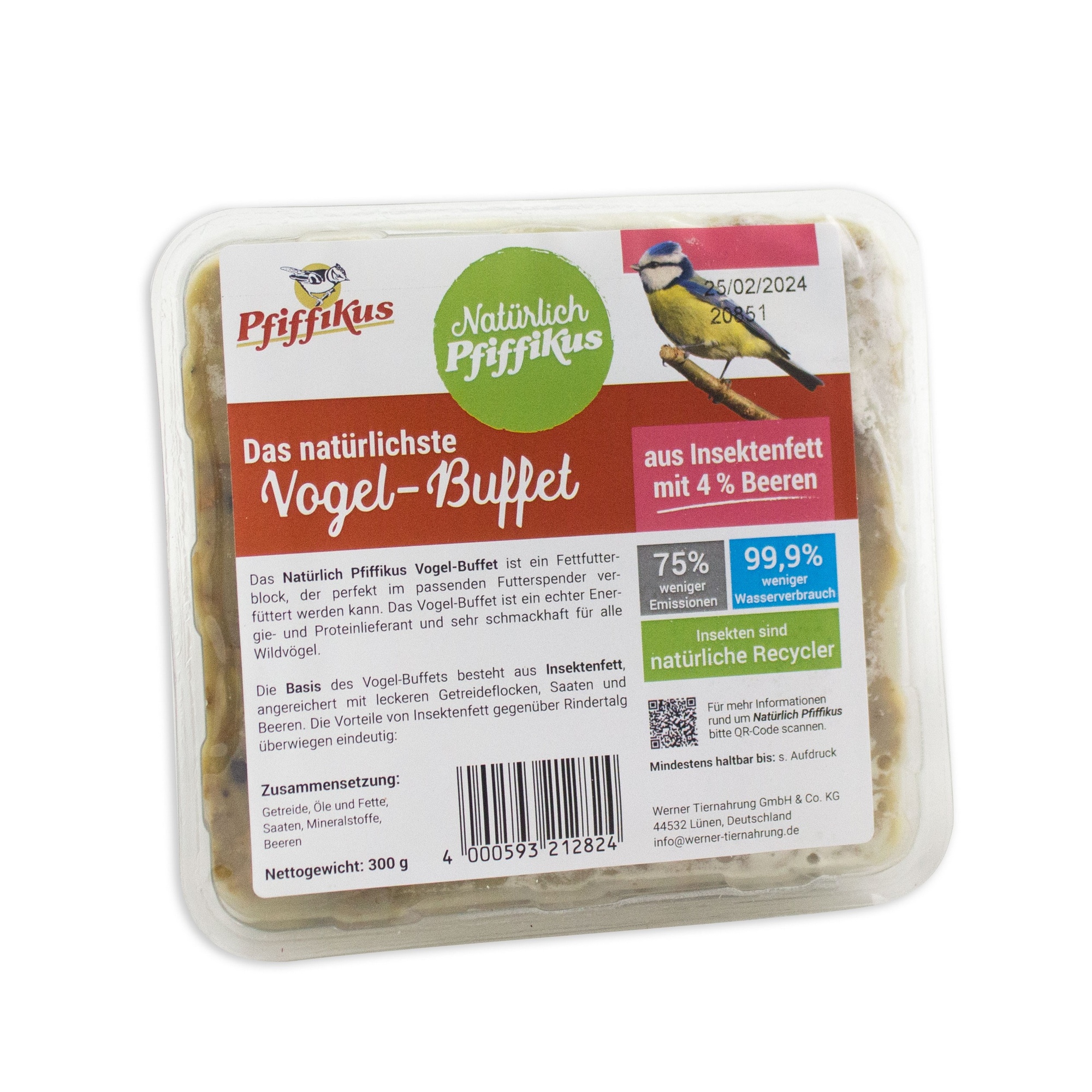 Vogel-Buffet aus Insektenfett mit 4 % Beeren