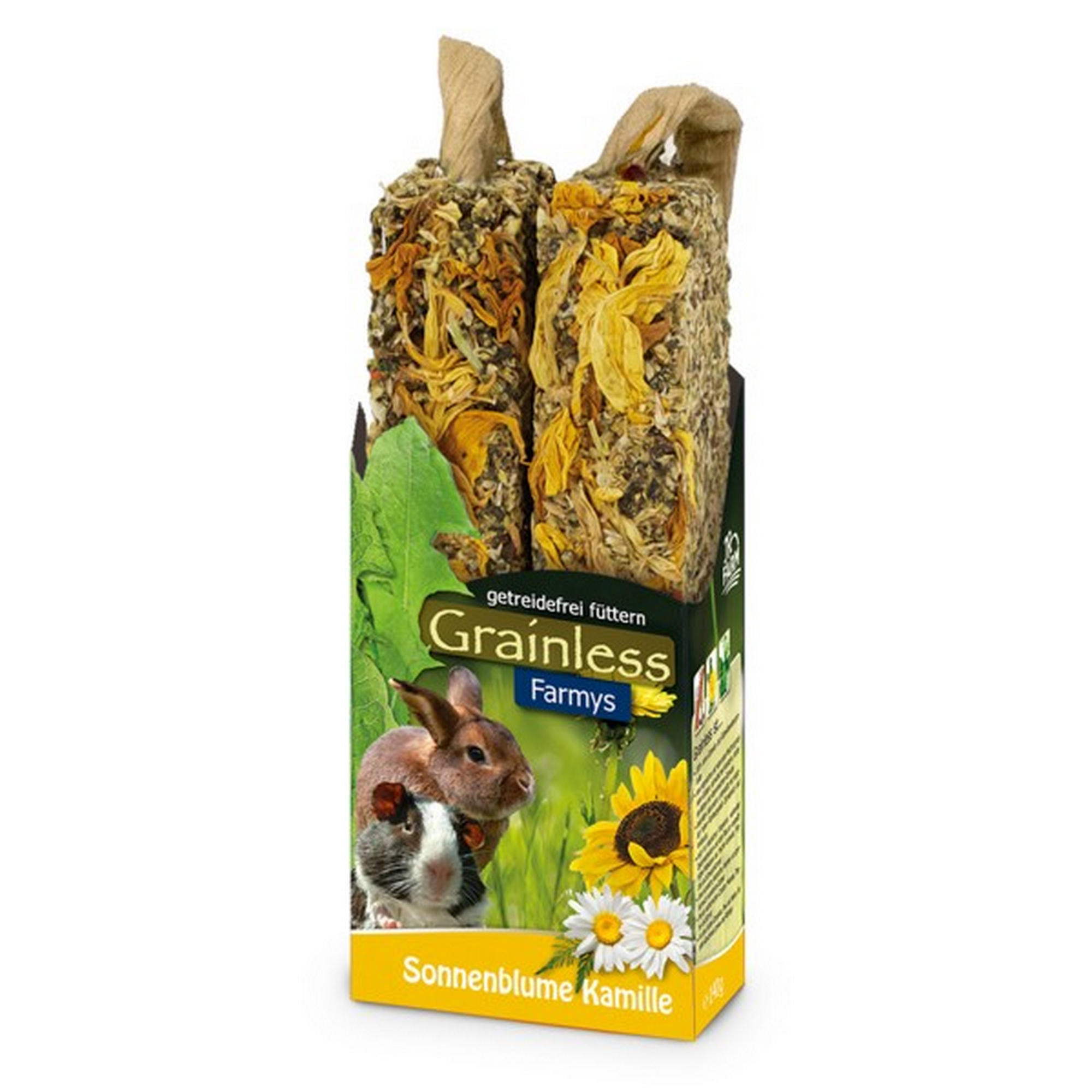 Nagersnack 'Grainless Farmys' Sonnenblume-Kamille 140 g + product picture
