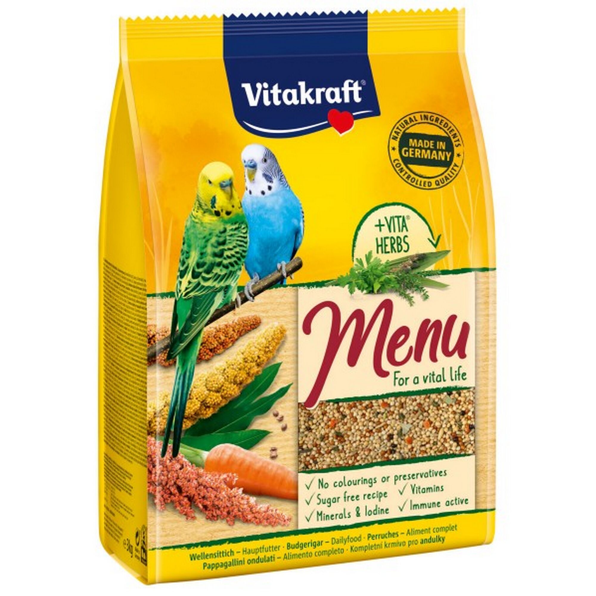Vitakraft Menü Vogelfutter mit zwei Wellensittichen