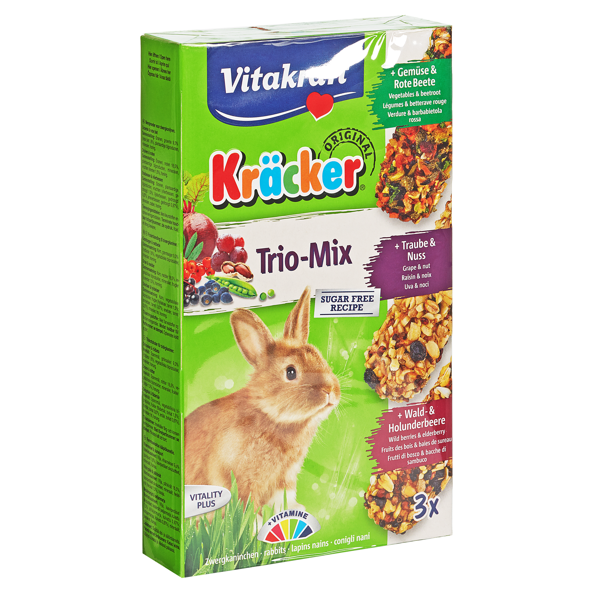 Kaninchenfutter "Kräcker® Original" Trio-Mix Gemüse/Rote Beete Traube/Nuss Wald-/Holunderbeere 168 g + product picture