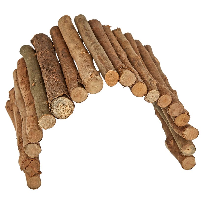 Eine kleine Brücke aus Weidenholz.