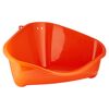 Orangefarbene Ecktoilette für Nagetiere aus Kunststoff.