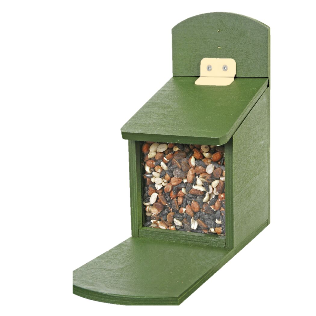 Grünes Futterhaus mit Vogelfutter