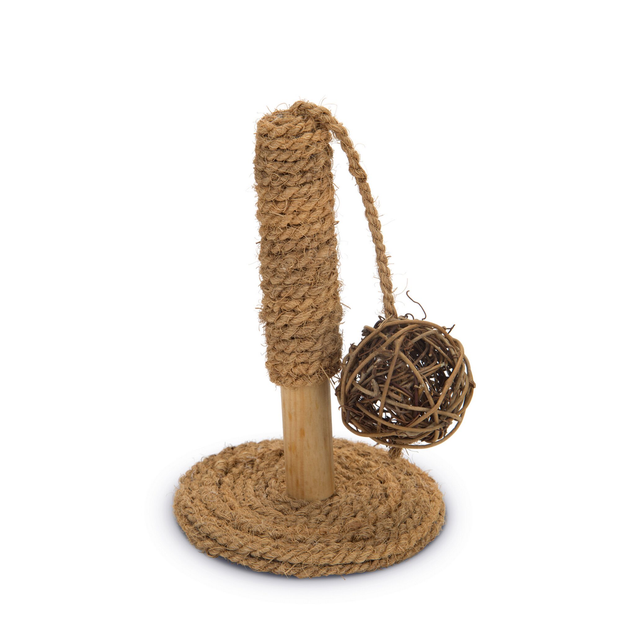 Katzenspielzeug aus Kokosnussseil und Holz