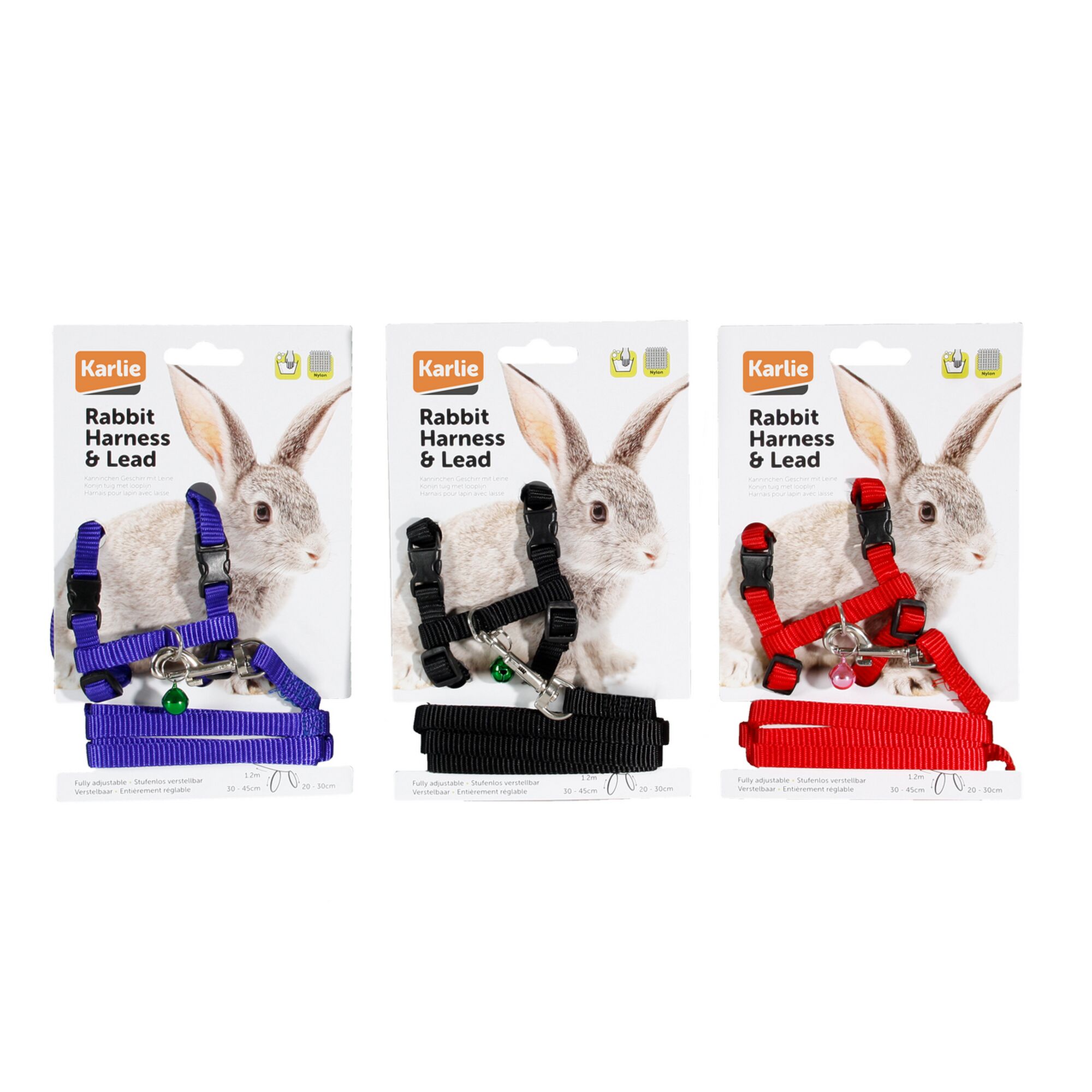 Kaninchengeschirr mit Leine in drei Farben