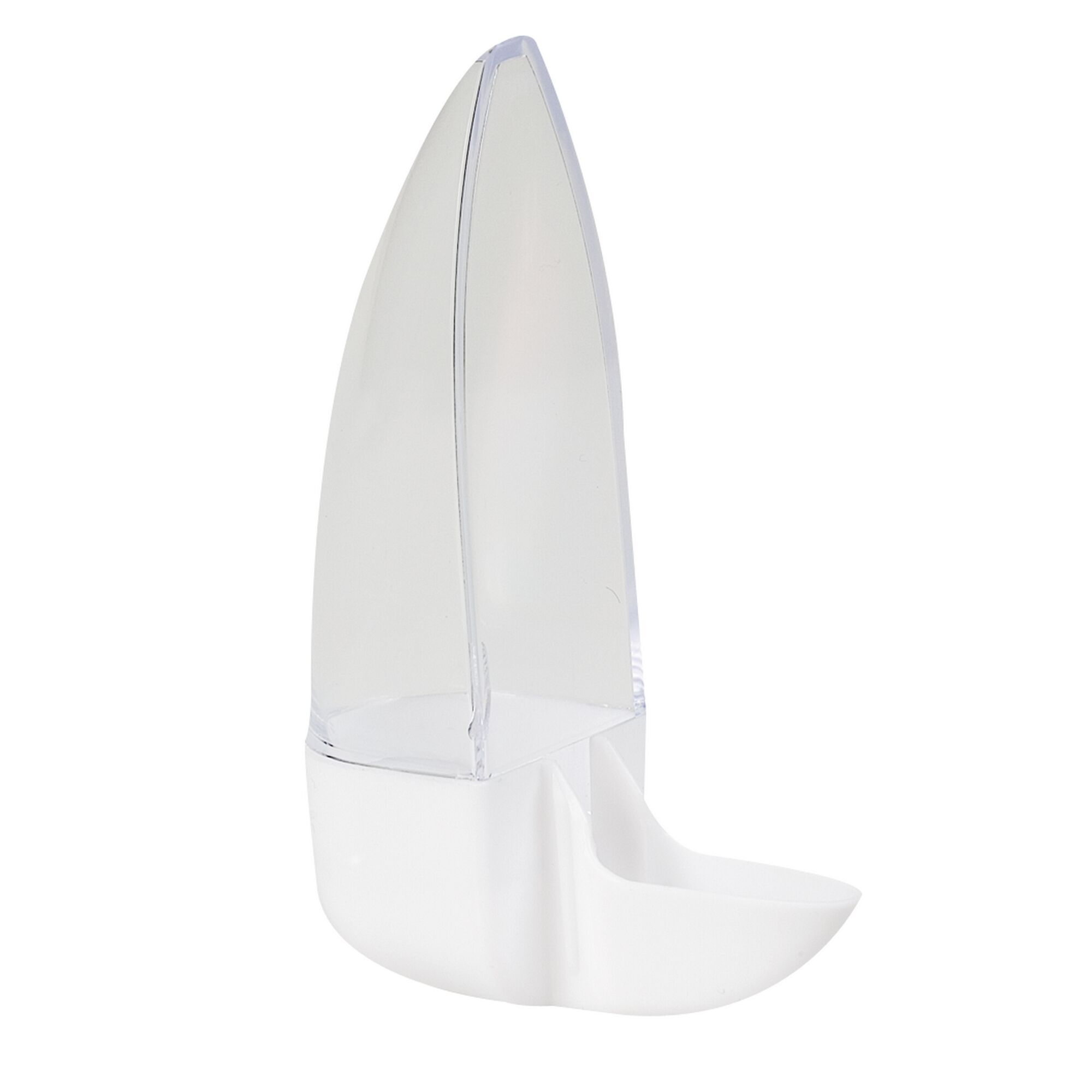 Weißer Vogelfutterautomat mit transparentem Vorratsbehälter