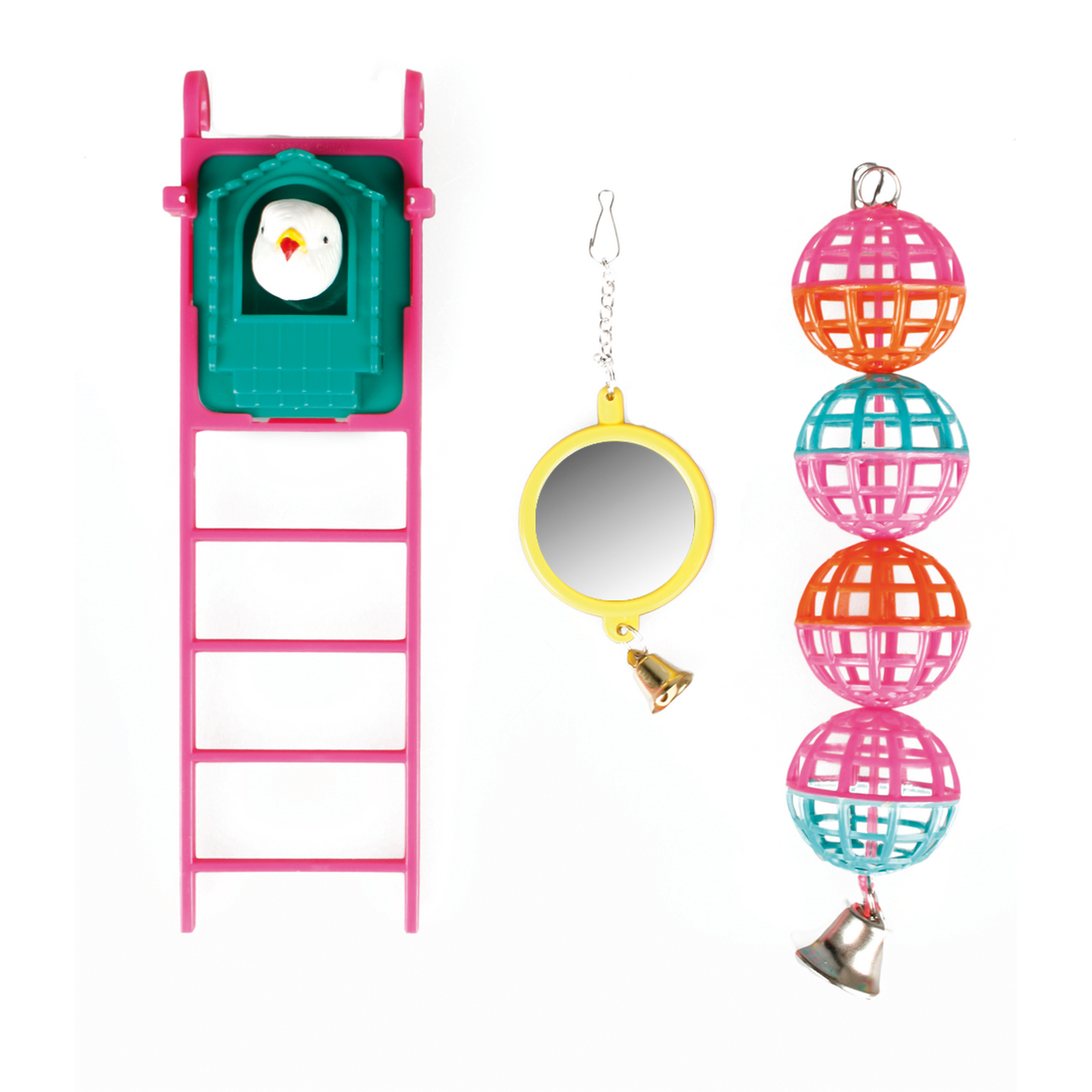 Vogelspielzeug Spiegel, Leiter, Bälle, farblich sortiert + product picture