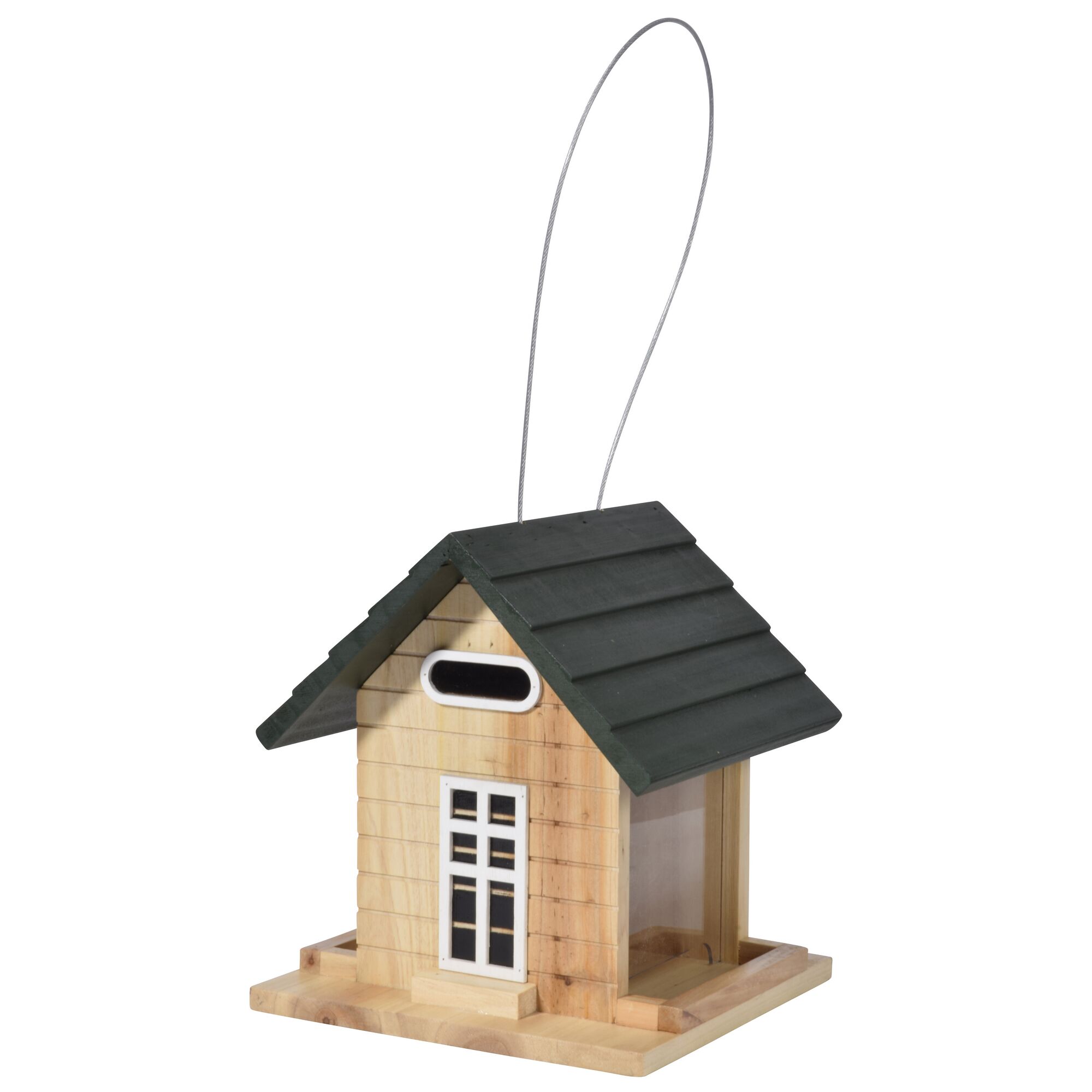 Vogelhaus aus Holz mit grünem Dach