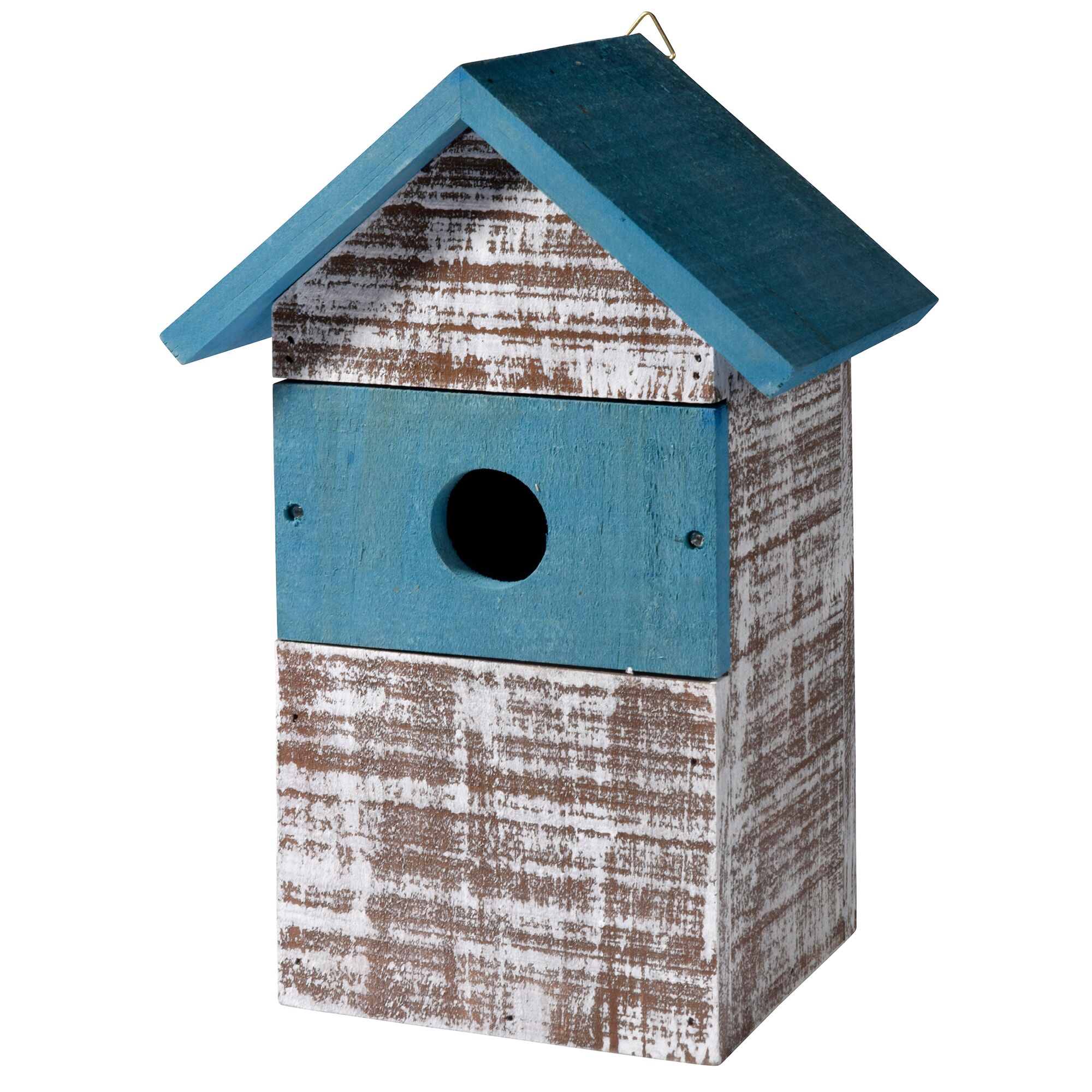 Nistkasten grau mit blauem Dach und Front