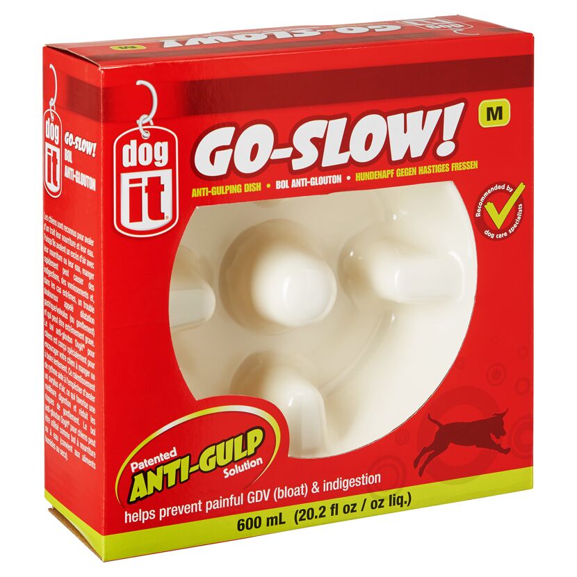 Hundenapf Go-Slow! in rot-weißer Verpackung