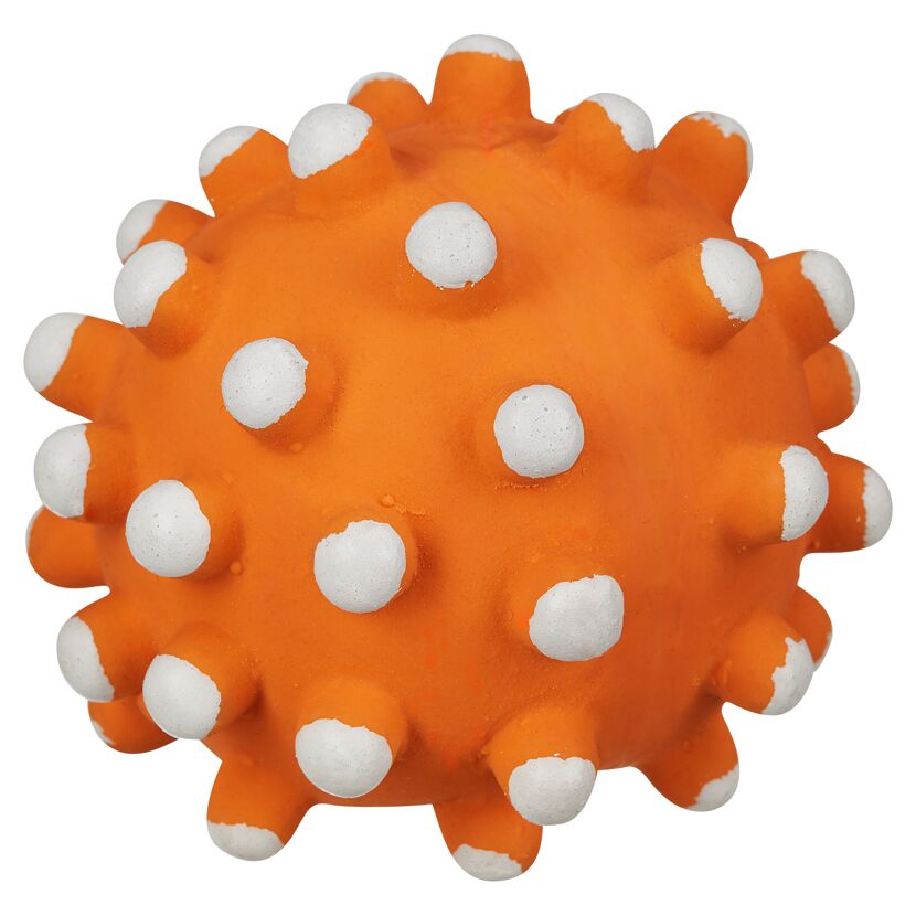 Oranger Latex-Hundespielzeugball mit weißen Noppen