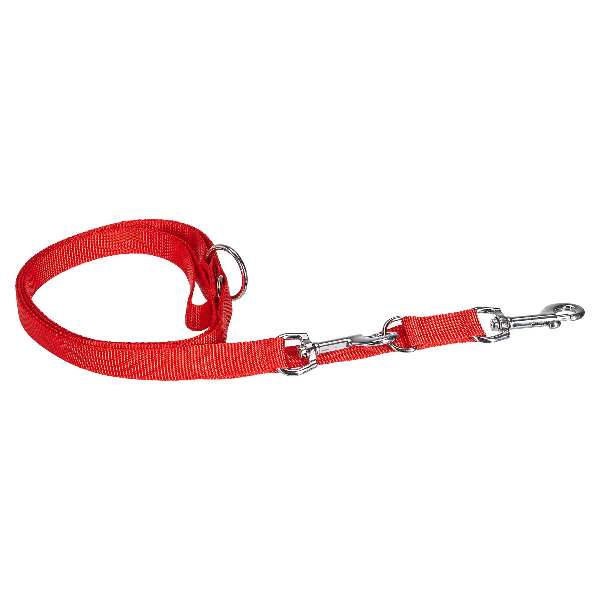 Rote Führleine mit Metallverschluss.