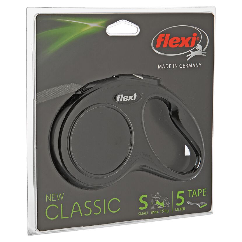 Schwarze Flexi New Classic Hundeleine, 5 m Gurt
