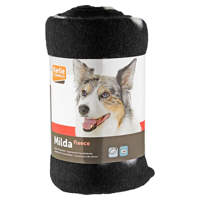 Schwarze Hundedecke mit Pfotenmuster