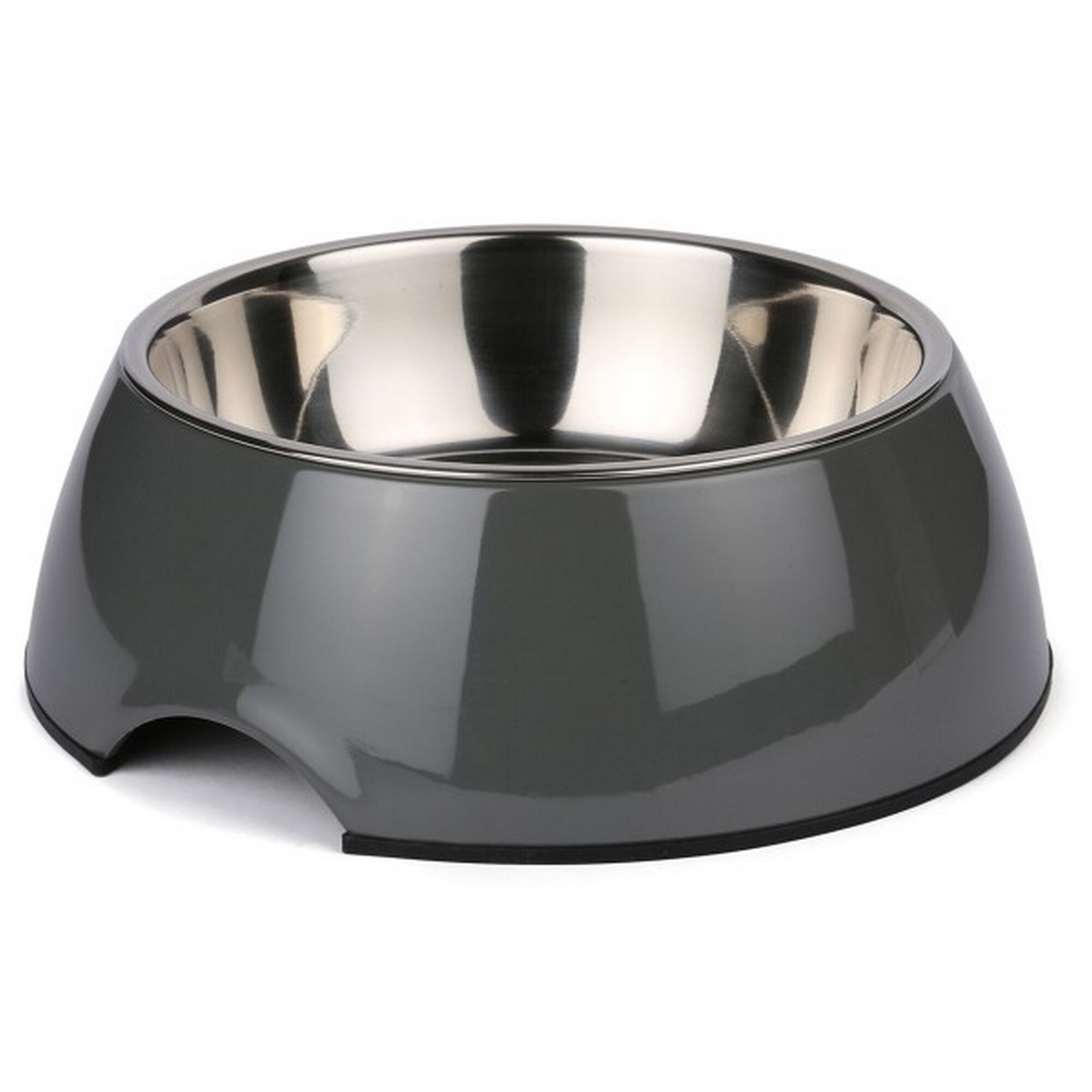 Grauer Melamin-Napf mit Edelstahleinsatz