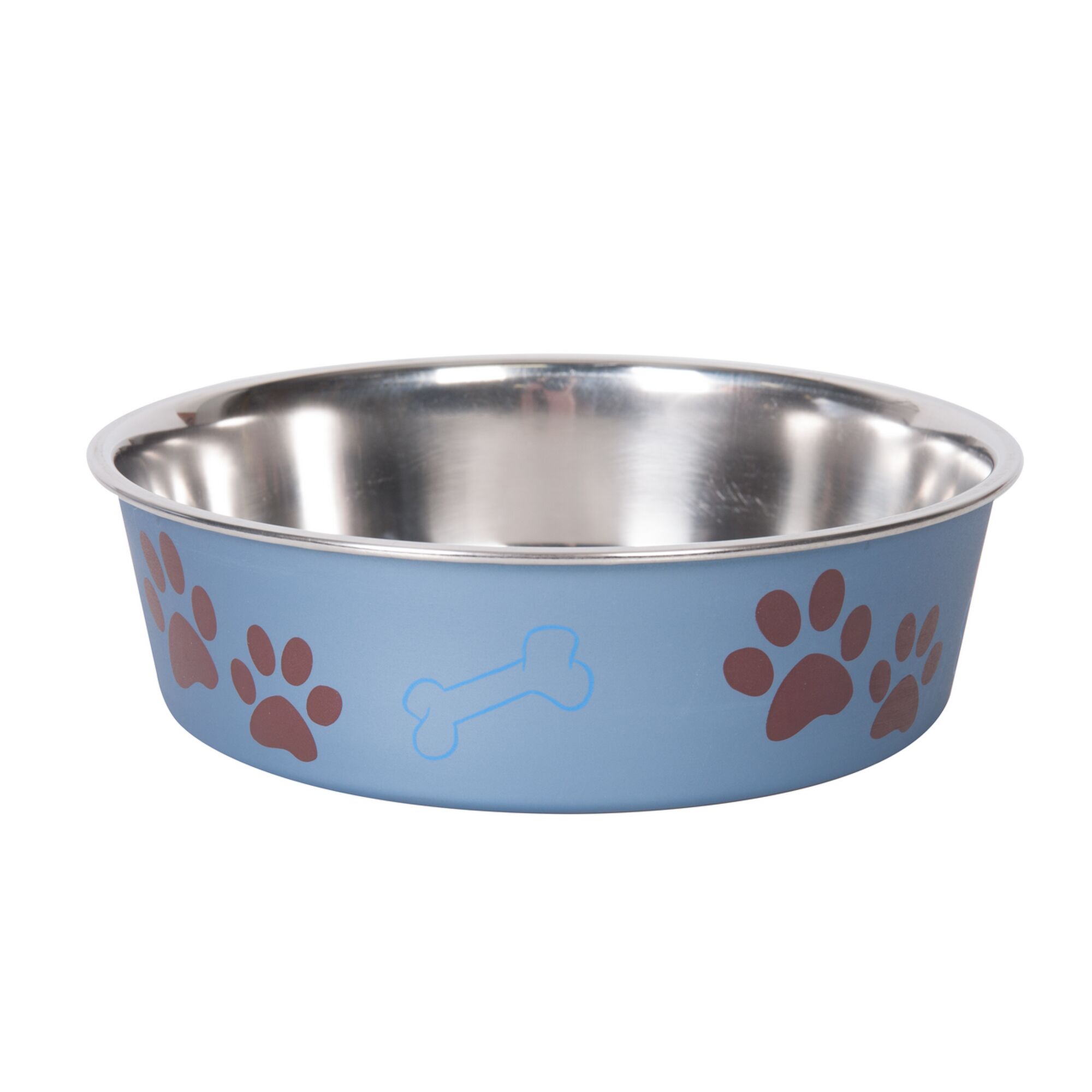 Blauer Edelstahlnapf mit Pfoten und Knochen